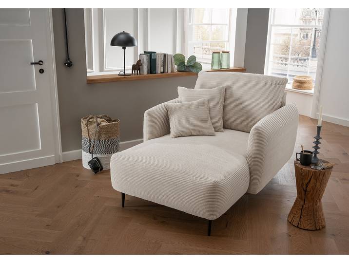 home24 XXL-fauteuil beige Corduroy Duana 112 x 95 x 158cm