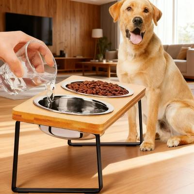 Uplift Essentials Ergonomic Elevated Wooden Feeder 15 Tilted Raised Pet Bowl Stand Ergonomic Elevated Wooden Feeder 15 Tilted Raised Pet Bowl Stand