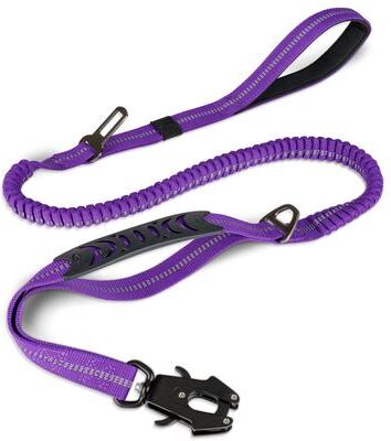 Fusion Finds Reflective Heavy Duty Dog Leash With Shock Absorbing Bungee & Car Seatbelt For Large Dogs purple