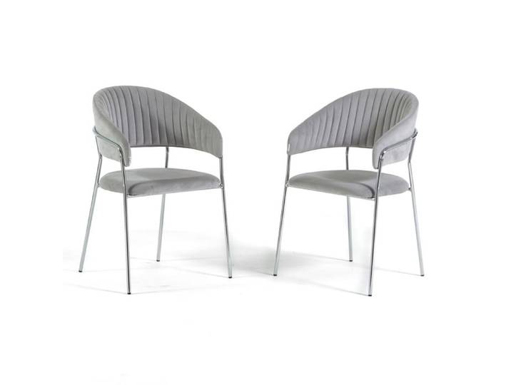 Chaises - LEA - Lot de 2 - Velours - Métal - Gris clair/Argent