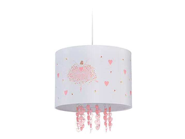 Relaxdays Lampe à Suspension\, Chambre Enfant\, Abat-Jour Motif Ballerine\, HxD : 158x35 cm\, luminaire Suspendu\, Blanc/Rose