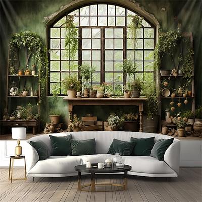 Wandteppich Pflanze Cottage hängende Tapisserie Wandkunst große Tapisserie Wandbild Dekor Foto Hintergrund Decke Vorhang Zuhause Schlafzimmer Wohnzimmer Dekoration Wandtuch XXL Natur