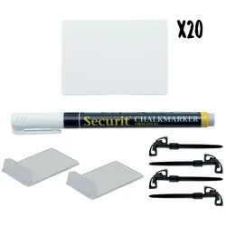Securit® 20er-Set Tischtafeln "Tags" A8 - Weiß - Schwarzer Kreidestift und Zubehör inklusive