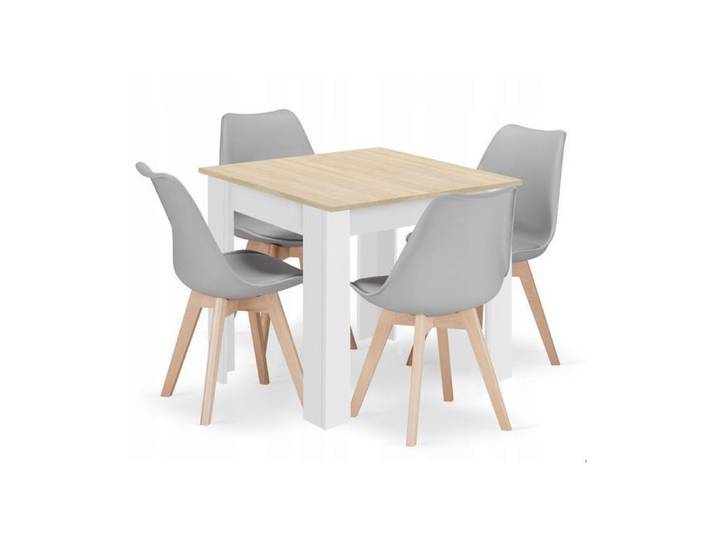 Ensemble table carrée 80x80 cm chêne sonoma avec 4 chaises MARK grises