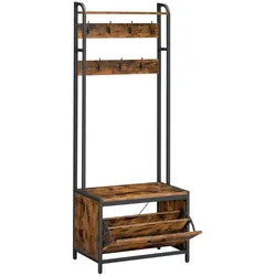 Helloshop26 - Eingangsbereich-Möbel mit Bank 7 Haken und Garderobenablage für Flur/Schlafzimmer Industriestil braun 12_0006385