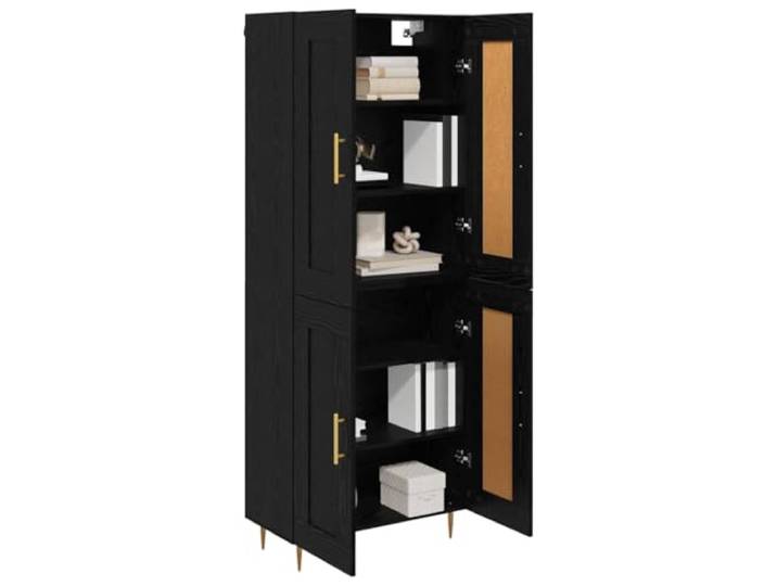 KTHLBRH Sideboard Eiche schwarz 69,5 x 34 x 180 cm Holz mehrschichtig Funktionale Regale, goldene Akzente, Griffe, modernes Design für Esszimmer