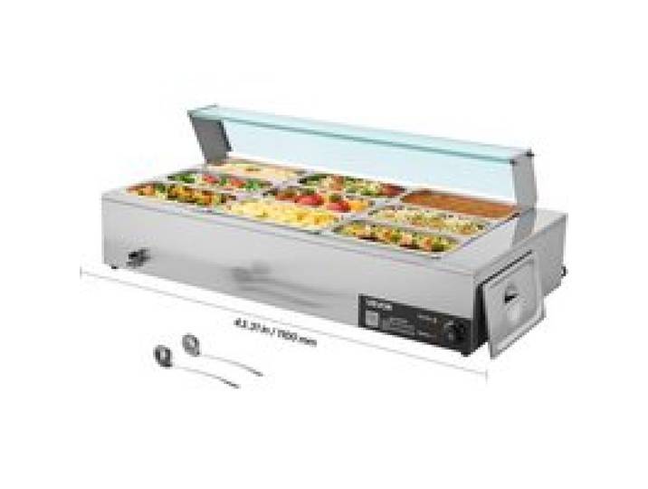 VEVOR kommerzieller Speisenwärmer (9 x 1/3 Größe Behälter), 1,5 kW elektrischer Wärmebehälter aus Edelstahl mit Glasabdeckung & Suppenkelle, Chafing Dishes für Catering Restaurant Party