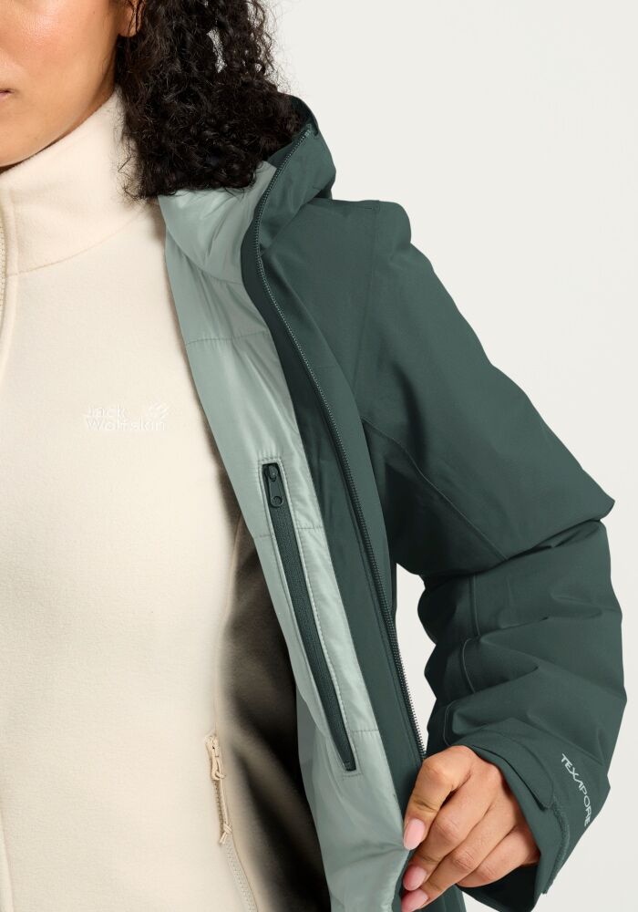 Wintermantel JACK WOLFSKIN "HEIDELSTEIN 2 INS JKT W", Damen, Gr. XS, sago palm, Obermaterial: 100% Polyester. Futter: 100% Polyester. Wattierung: 100% Polyester, Mäntel Wintermantel, mit langärmeliger Form, aus Polyester