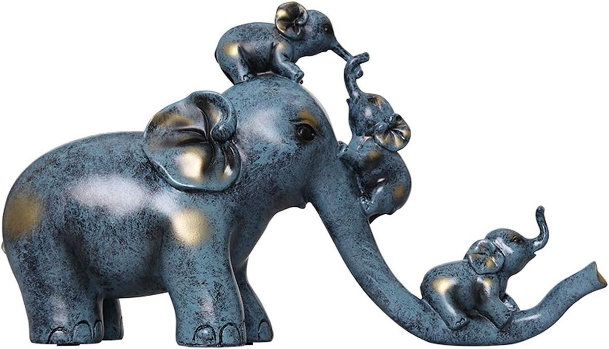 Grijs Olifant Decoratie Beeldje van Hars - Moeder en Kind - 1800 Gram