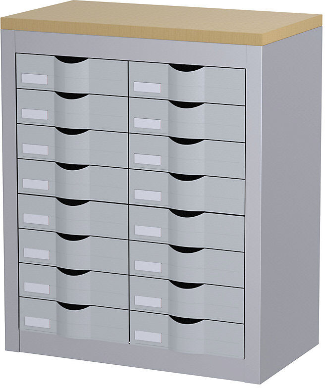 Sortierstation, mit Schubladen, 2 Reihen, 16 Schubladen, alufarben Paperflow