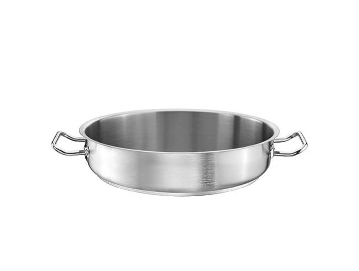 TOMGAST flacher Topf Durchmesser 44 cm PRO Fassungsvermögen 16 l, Höhe 11 cm Edelstahl Gefütterter Boden Für Kochfeld und Induktion Spülmaschinenfest
