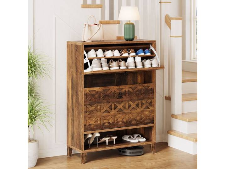 Meuble à chaussures - LITTLE TREE - Little Tree - 80×24×110 cm - 2 tiroirs - Bois massif Marron Vintage
