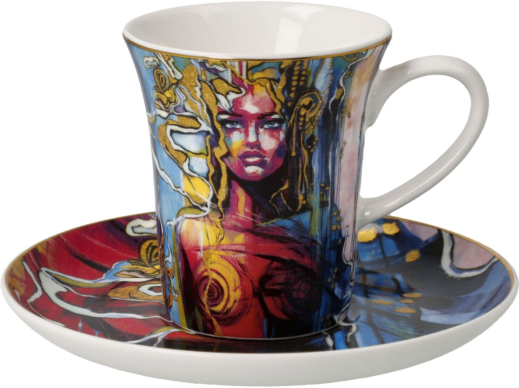 Tasse GOEBEL "Espressotasse Lana Frey -Freya", bunt, B:12cm H:7cm, Porzellan, Trinkgefässe, Tasse bunt 7cm, 1 Stk.