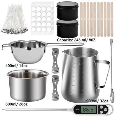 On Spot Shop Stainless Steel Candle Making Pouring Pot Double Boiler Wax Melting Pot DIY Candle Making Starter Kit High Quality Tools 900ml Pot Kit