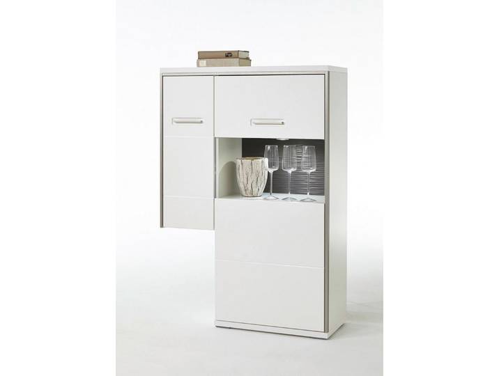 Furnhaus Vitrine Highboard Trento 4, weiß Hochglanz, ohne Beleuchtung