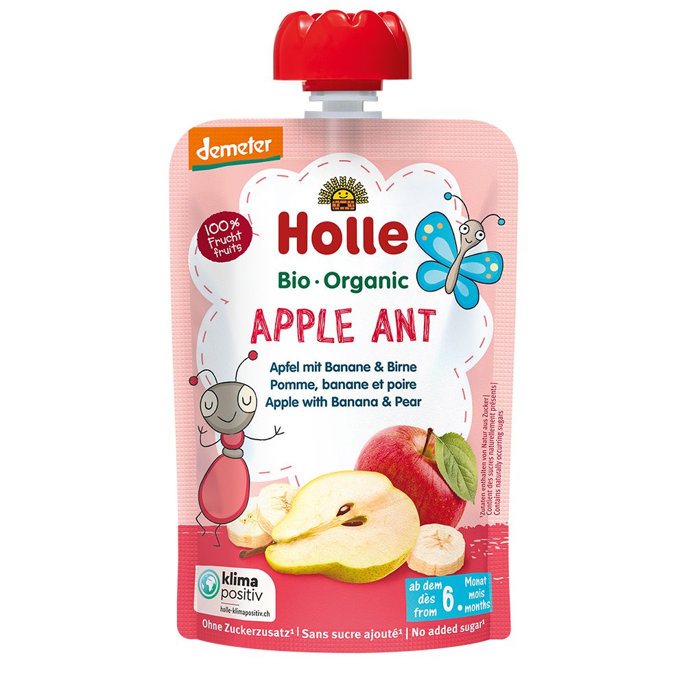 Holle Apple Ant Pouchy Apfel Banane Birne 100 g Bio Brei