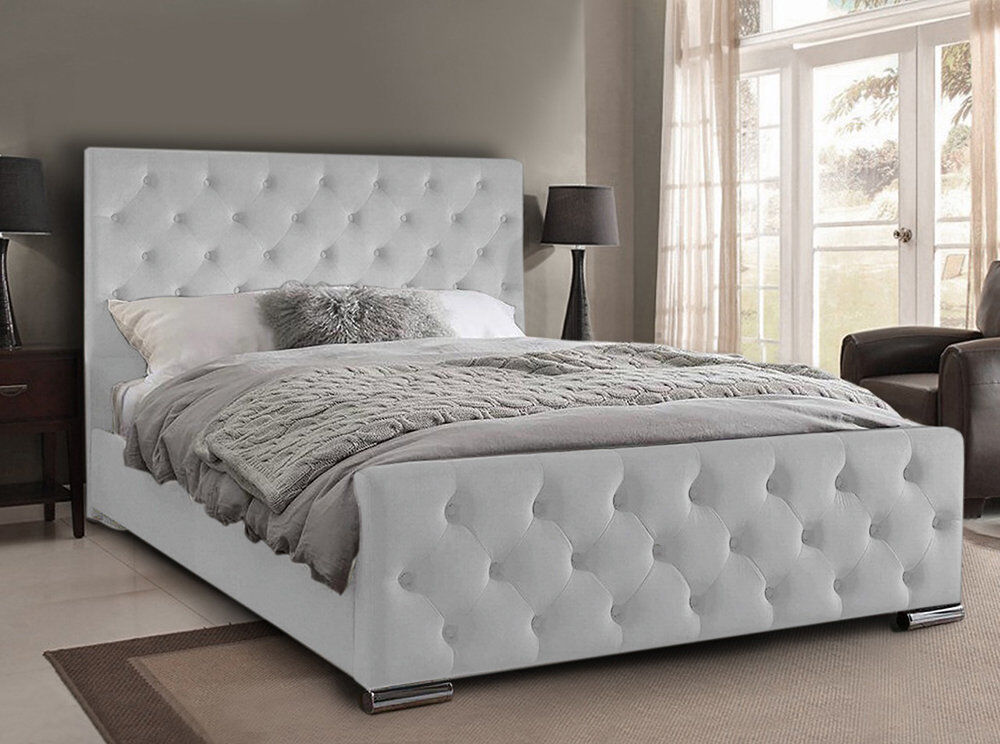 Mercer41 Carlos Upholstered Bed Frame Light Silver Small Double (4')