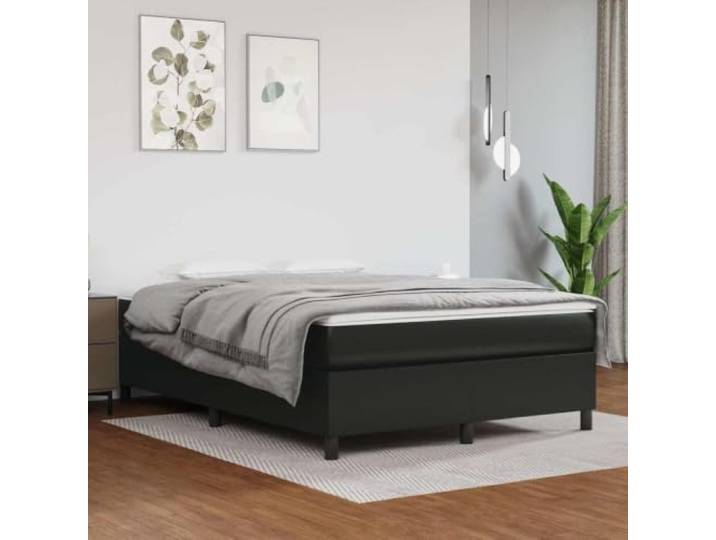 KGHFDVB Bett Schwarz 193 x 140 x 35 cm aus Holzwerkstoff Kunstleder Kunstleder mit 75% Polyvinylchlorid, Stabile Stützbeine, Sperrholzlatten für gleichmäßige Gewichtsverteilung, Fürs