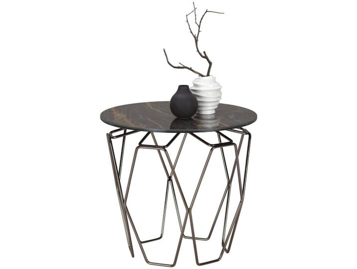 Naos Beistelltisch, Schwarz, Metall, Keramik, Marmoroptik, rund, Gittergestell, 60x55x60 cm, Wohnzimmer, Wohnzimmertische, Beistelltisch, Beistelltische rund