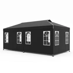 COSTWAY Pop-up Pavillon 3x6m, höhenverstellbar, 6 Seitenwände & Fenster, mit Sonnenschutz, Reflexstreifen & Tasche
