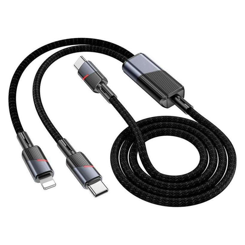 Hoco Cable Cable 2in1 USB C to USB C + Lightning 5A 100W 1,2 m U139 black (1.20 m, 100 W) (58800002)