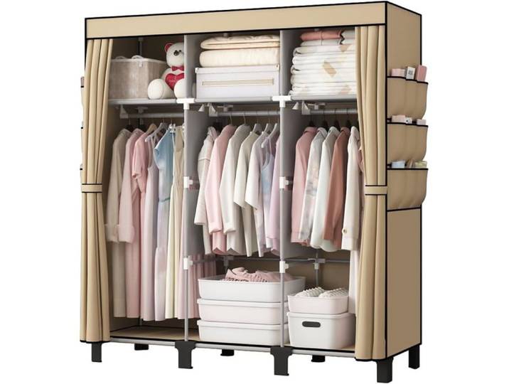 Armoire En Tissu Portable 130X45X170Cm (Beige)[F126]