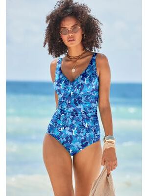 Plus Size Women's V-Neck One Piece Swimsuit by Swimsuits For All in Cool Blue Flowers (Size 10)