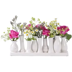 H&D Manufaktur Jinfa Deko Blumenvasen Set aus 10 Vasen in weiß auf einem Tablett