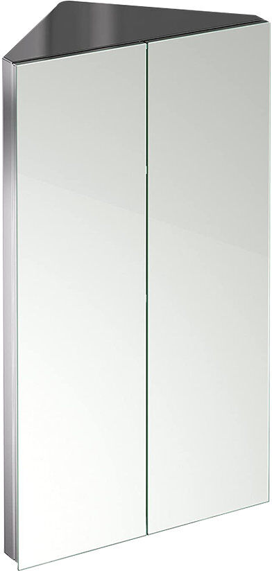 iBathUK Rehaus Wall Mounted Corner Bathroom Mirror Cabinet with 2 Door Storage Unit and Adjustable Glass Shelves, 780 x 450mm Silver 780mm H