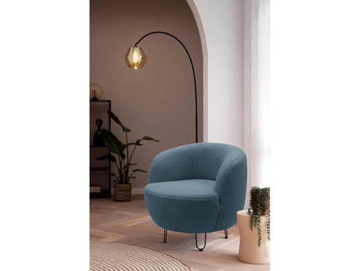 DOMO. collection Sessel Carpa, Polstersessel, hellblau Sessel mit Metallfuß, eleganter Polstersessel mit ovalem Design und stilvollen Metallfüßen, 72 x 76 x 72 cm (BxTxH)