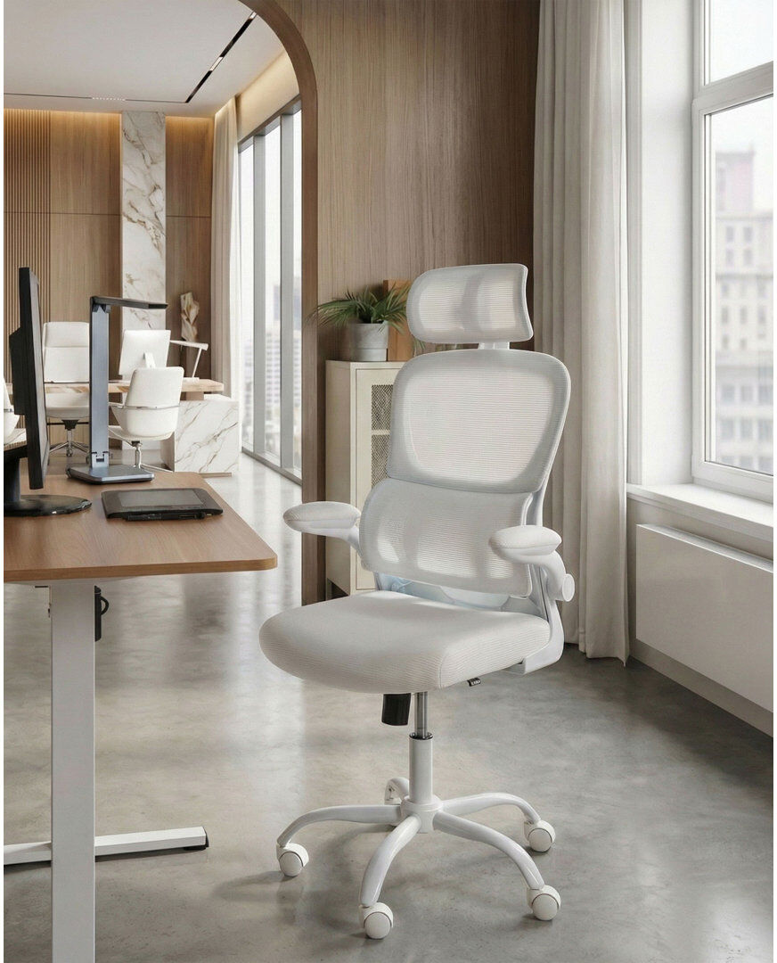 Metro Lane Mesh and Fabric Office Chair with Headrest White 111cm H X 60cm W X 60cm D