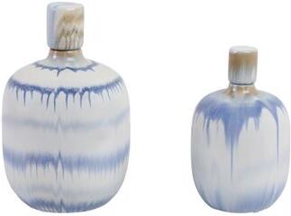 Sagebrook Home Stoneware Ceramic Jars with Modern Casual Design Decorative Home Accent Containers Set of 2