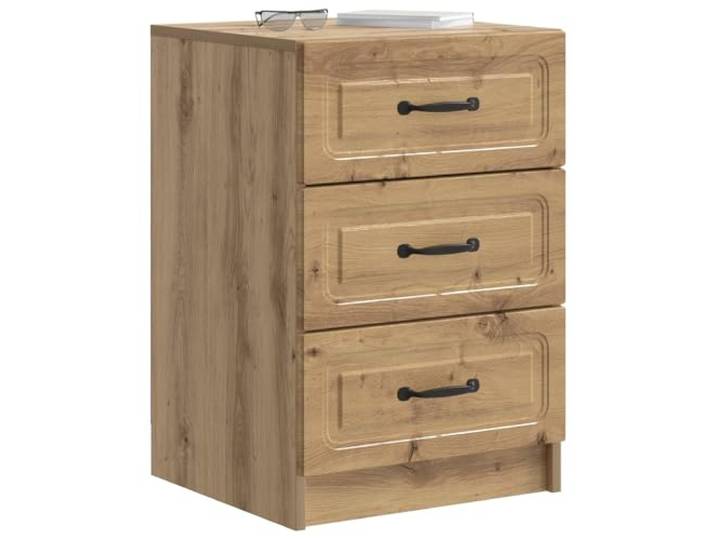 KTHLBRH Nachttisch Eiche Handwerk 43 x 41 x 63,5 cm Technisches Holz, 3 Schubladen, schwarze Griffe, einfache Reinigung, einfache Montage