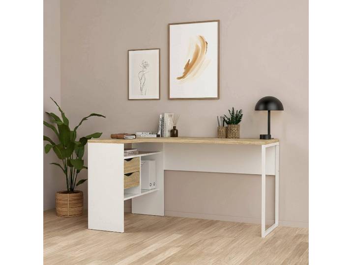 Moire - Bureau\, 145x81x77h cm Blanc\, 2 Tiroirs