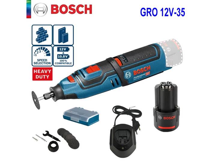 Bosch GRO 12V-35 Meuleuse sans fil 12V, outil rotatif électrique polyvalent pour la gravure, le ponçage, le polissage, le perçage, outils électriques