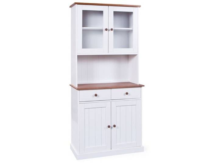 SOCOA - Buffet Vaisselier 4 Portes 2 Tiroirs Bois Massif Vernis Sepia et Blanc