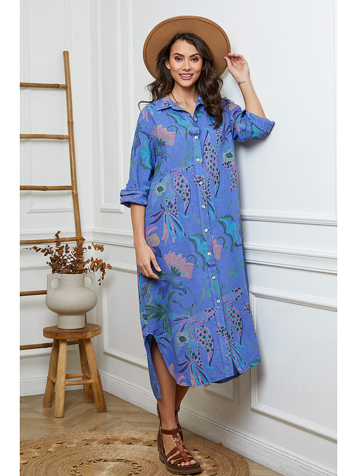 Fleur de Lin Leinen-Kleid "Batifola" in Blau - L