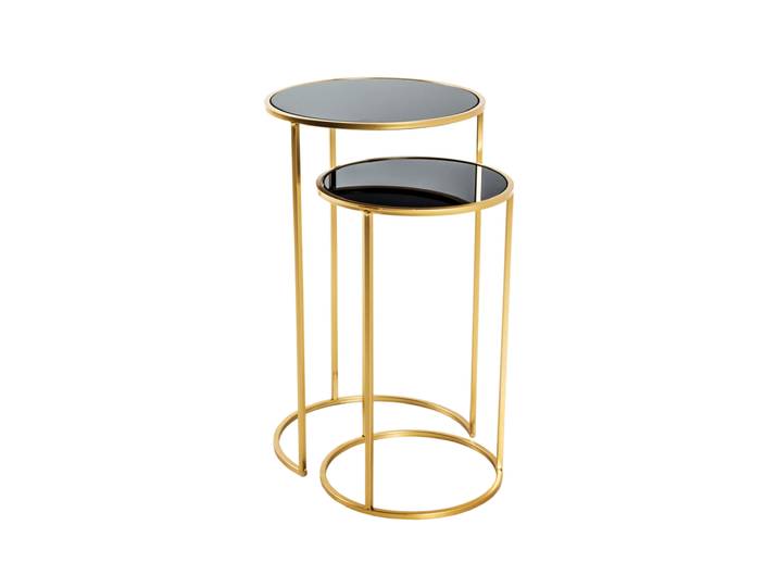 Beistelltisch 2er Set Ø 30/35 cm schwarz /goldfarbig