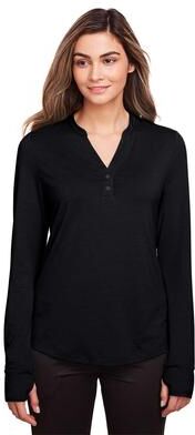 North End NE400W Women's JAQ Stretch Performance V-Neck Snap Pullover T-Shirt in Black size XS   Triblend