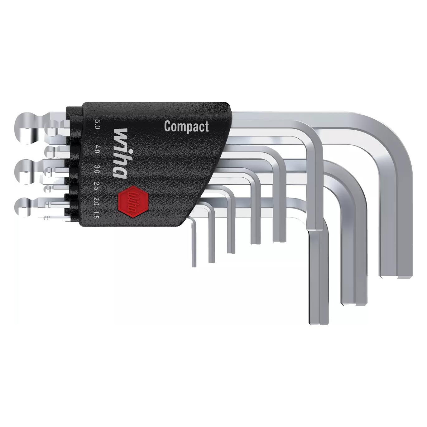 Wiha Stiftschlüssel Set im Compact Halter Sechskant-Kugelkopf 9-tlg. kurz, mattverchromt in Blister (4... (WH40411)
