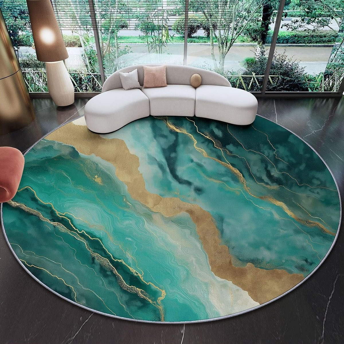 Rond Vloerkleed met Abstract Marmer Patroon in Groen - Polyester