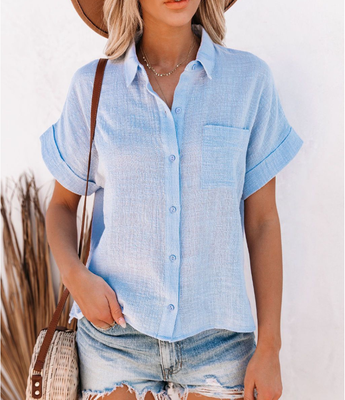 Universal Stock Cotton Linen Shirt For Women Casual Summer Button Up Blouse b s