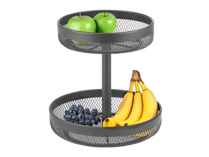 eluno Obstetagere rund, 2-stöckig, Ø 25 cm und 30 cm, grau, Metall, Grau, 31.5 cm, Geschirr, Schalen & Schüsseln, Obstschalen