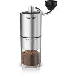 Arendo Kaffeemühle Manuelle Handmühle mit Keramik Kegelmahlwerk, 25g Bohnenbehälter, Kegelmahlwerk, 25 g Bohnenbehälter, Edelstahl, 5 Mahlgradstufen