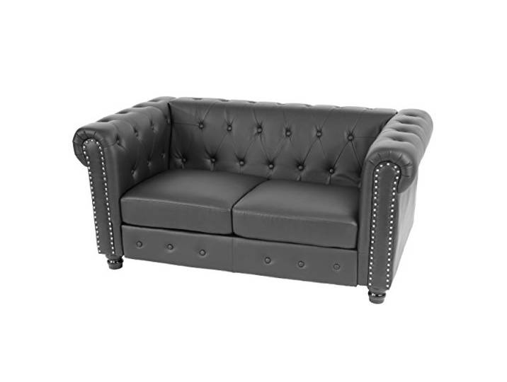 Mendler Luxus 2er Sofa Loungesofa Couch Chesterfield - runde Füße, schwarz Kunstleder, 160cm