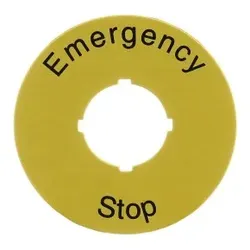 ABB CA6-1026 Schild D=59,-Emergency Stop-, Schwarzer Text auf gelbem Aluminiumschild, Ø 59 mm 1SFA619930R1026