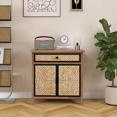 Jims Maison "Natural Wood 30.71 in. H Storage Cabinet with Drawers and Doors - 29.53"" x 14.17"""