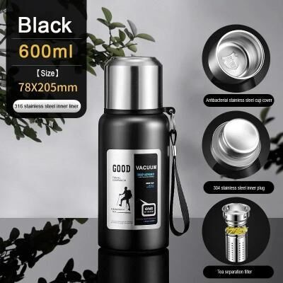 Inspire Select Large Capacity Stainless Steel Insulated Thermos Tumbler Vacuum Thermal Travel Mug For Hot & Cold Drinks black 20.3 Fl Oz