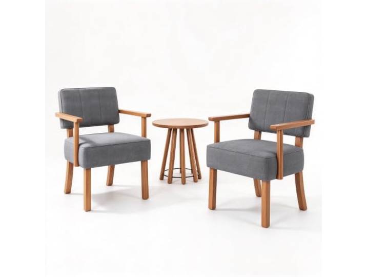 GarveeHome Mid-Century Sessel Leinen Vertikalgestreift Dunkelgrau Holzrahmen