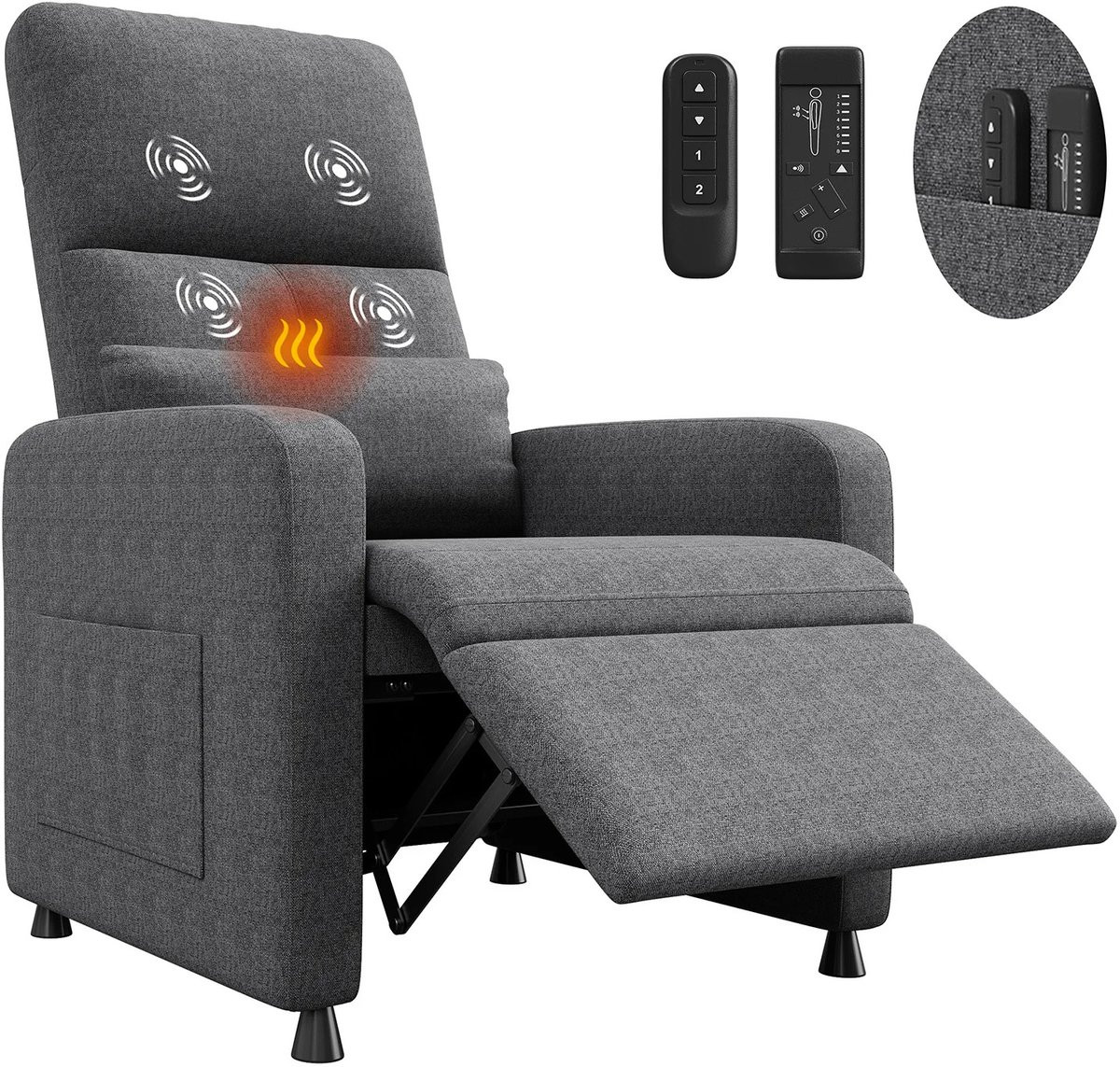 Gudalio Relaxfauteuil met massage en verwarming, grijs